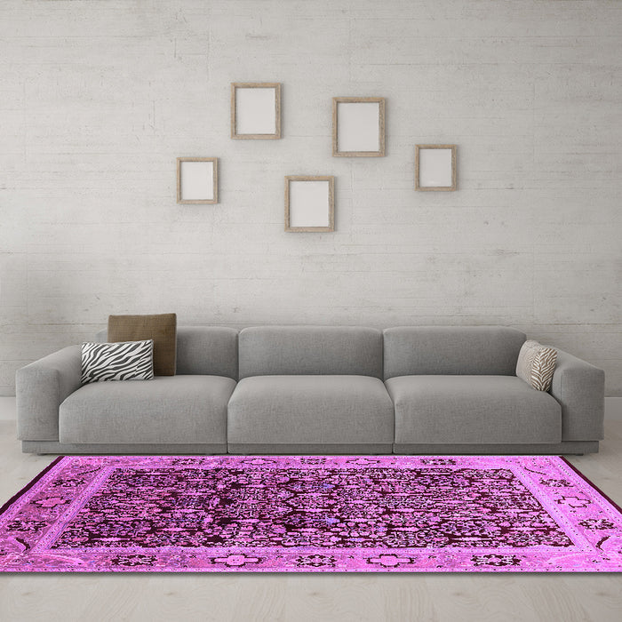 Machine Washable Oriental Purple Industrial Area Rugs in a Living Room, wshurb652pur