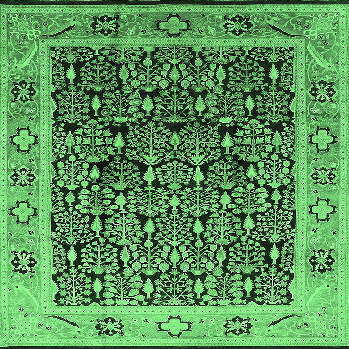 Square Machine Washable Oriental Emerald Green Industrial Area Rugs, wshurb652emgrn