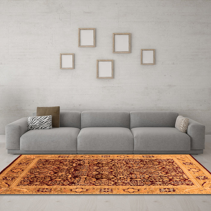 Machine Washable Oriental Orange Industrial Area Rugs in a Living Room, wshurb652org