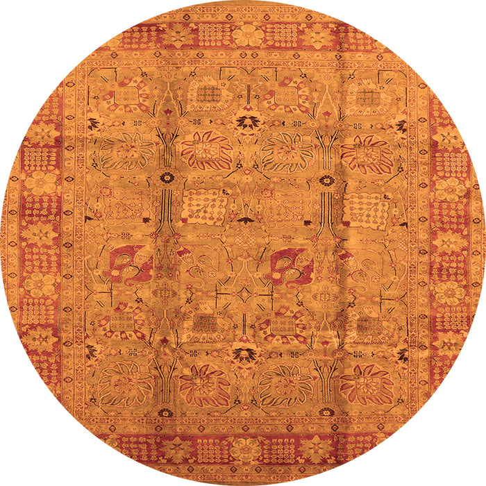 Round Machine Washable Oriental Orange Industrial Area Rugs, wshurb653org