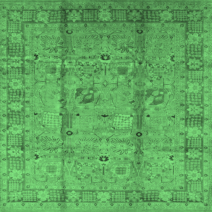 Square Machine Washable Oriental Emerald Green Industrial Area Rugs, wshurb653emgrn