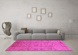 Machine Washable Oriental Pink Industrial Rug in a Living Room, wshurb653pnk