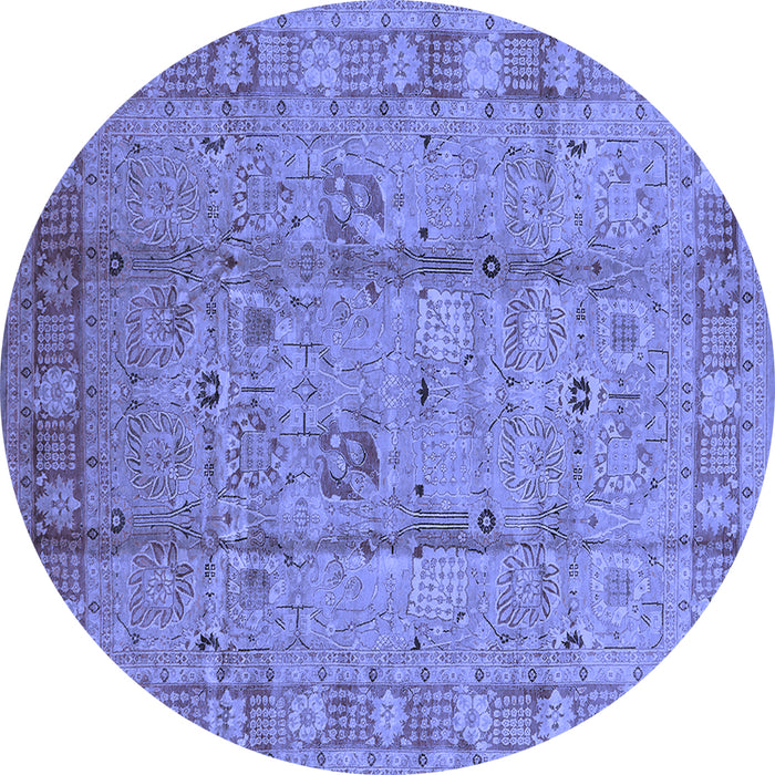 Round Machine Washable Oriental Blue Industrial Rug, wshurb653blu