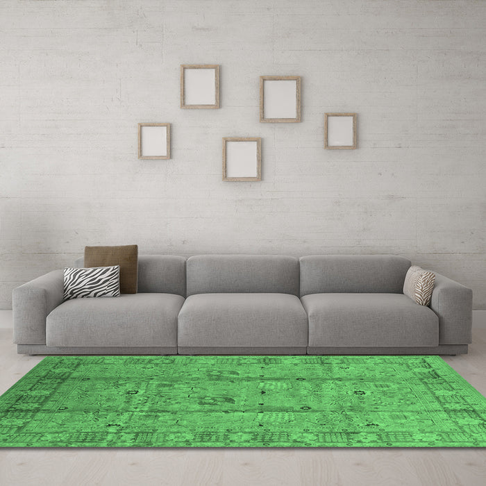 Machine Washable Oriental Emerald Green Industrial Area Rugs in a Living Room,, wshurb653emgrn