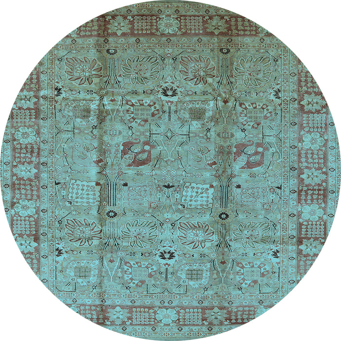 Round Machine Washable Oriental Light Blue Industrial Rug, wshurb653lblu
