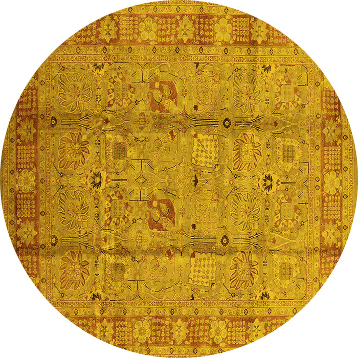 Round Oriental Yellow Industrial Rug, urb653yw