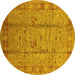 Round Oriental Yellow Industrial Rug, urb653yw