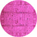 Round Machine Washable Oriental Pink Industrial Rug, wshurb653pnk