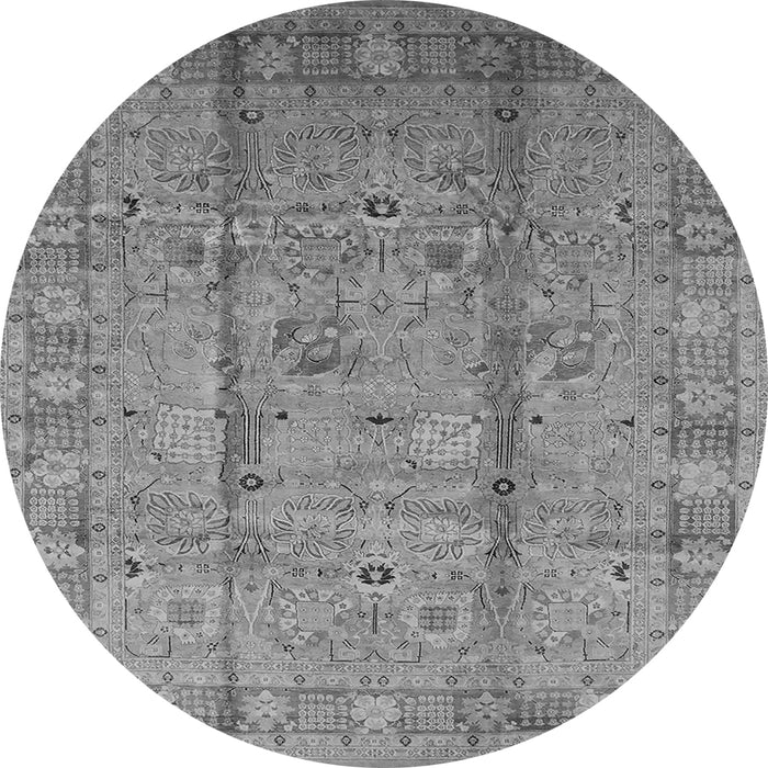 Round Machine Washable Oriental Gray Industrial Rug, wshurb653gry