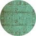 Round Oriental Turquoise Industrial Rug, urb653turq