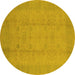 Round Machine Washable Oriental Yellow Industrial Rug, wshurb654yw