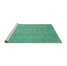 Sideview of Machine Washable Oriental Turquoise Industrial Area Rugs, wshurb654turq