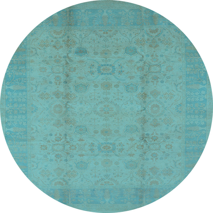 Round Machine Washable Oriental Light Blue Industrial Rug, wshurb654lblu