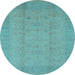 Round Machine Washable Oriental Light Blue Industrial Rug, wshurb654lblu