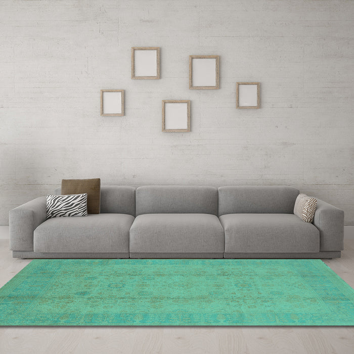 Machine Washable Oriental Turquoise Industrial Area Rugs in a Living Room,, wshurb654turq
