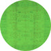 Round Machine Washable Oriental Green Industrial Area Rugs, wshurb654grn