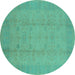 Round Machine Washable Oriental Turquoise Industrial Area Rugs, wshurb654turq