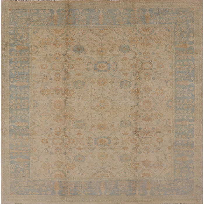 Square Mid-Century Modern Orange Brown Oriental Rug, urb654