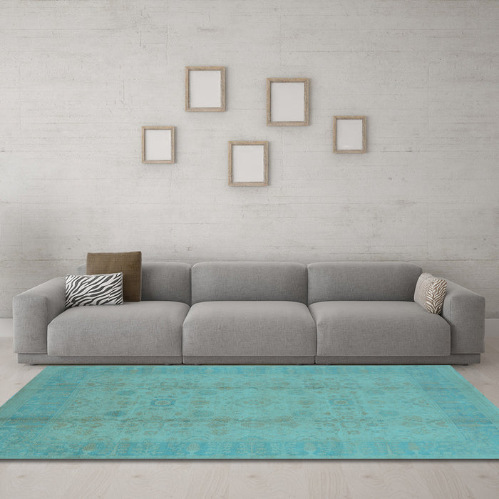 Machine Washable Oriental Light Blue Industrial Rug in a Living Room, wshurb654lblu