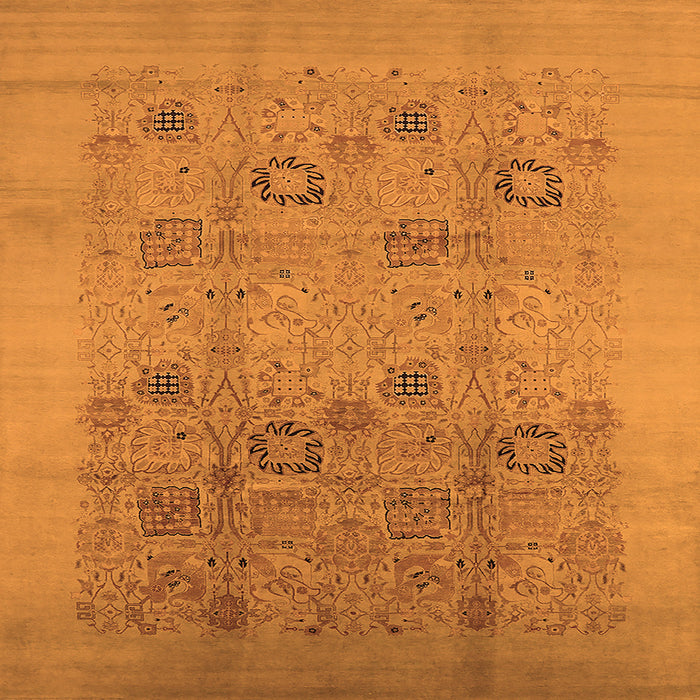 Square Machine Washable Oriental Orange Industrial Area Rugs, wshurb655org