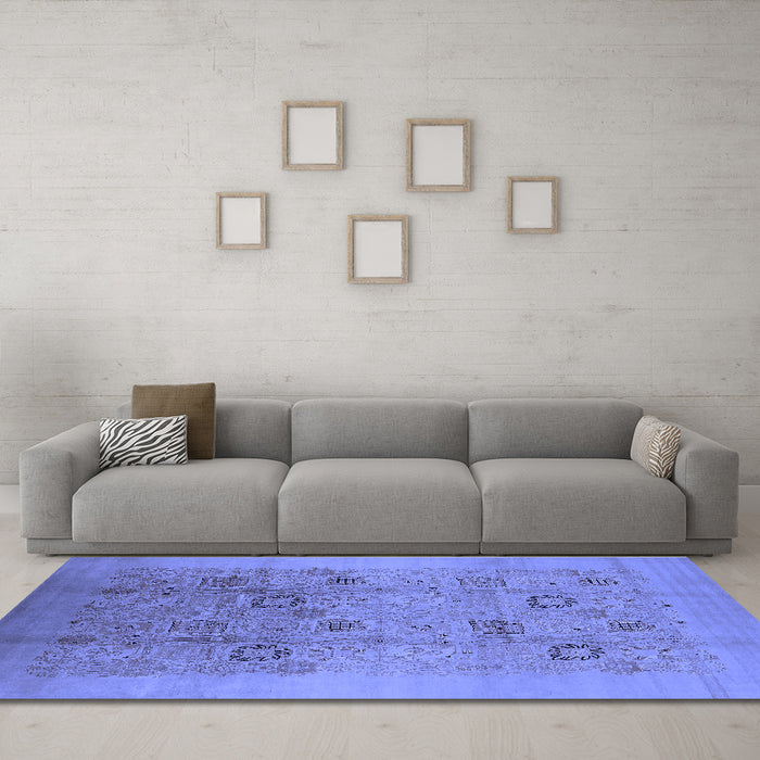 Machine Washable Oriental Blue Industrial Rug in a Living Room, wshurb655blu