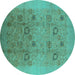 Round Machine Washable Oriental Turquoise Industrial Area Rugs, wshurb655turq