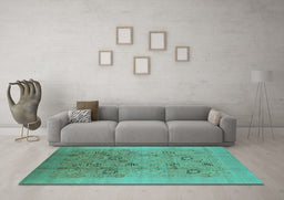 Machine Washable Oriental Turquoise Industrial Area Rugs in a Living Room,, wshurb655turq