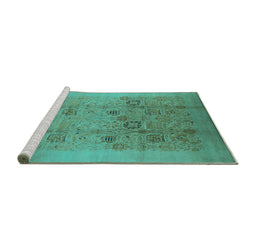Sideview of Machine Washable Oriental Turquoise Industrial Area Rugs, wshurb655turq