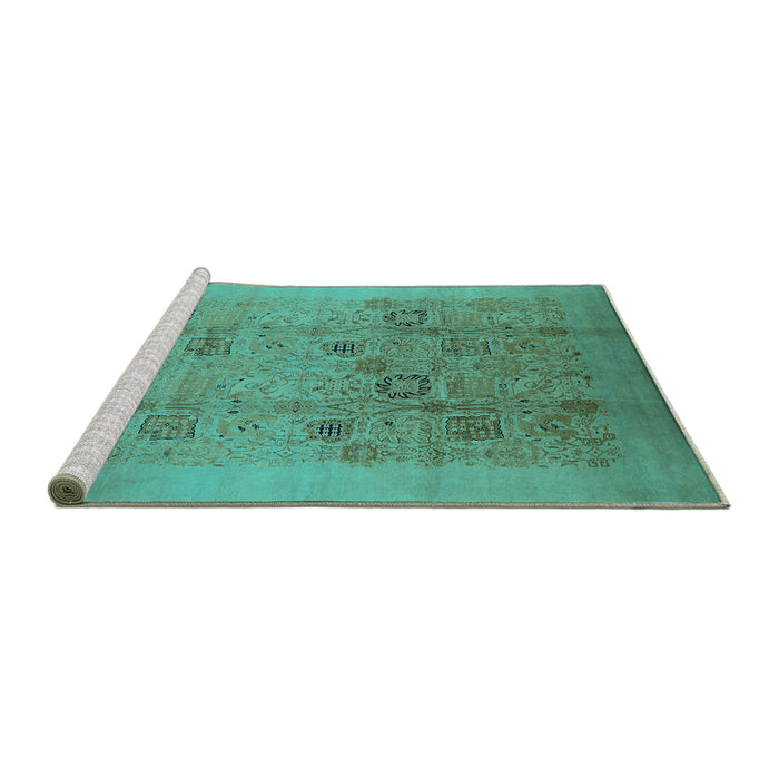 Sideview of Machine Washable Oriental Turquoise Industrial Area Rugs, wshurb655turq
