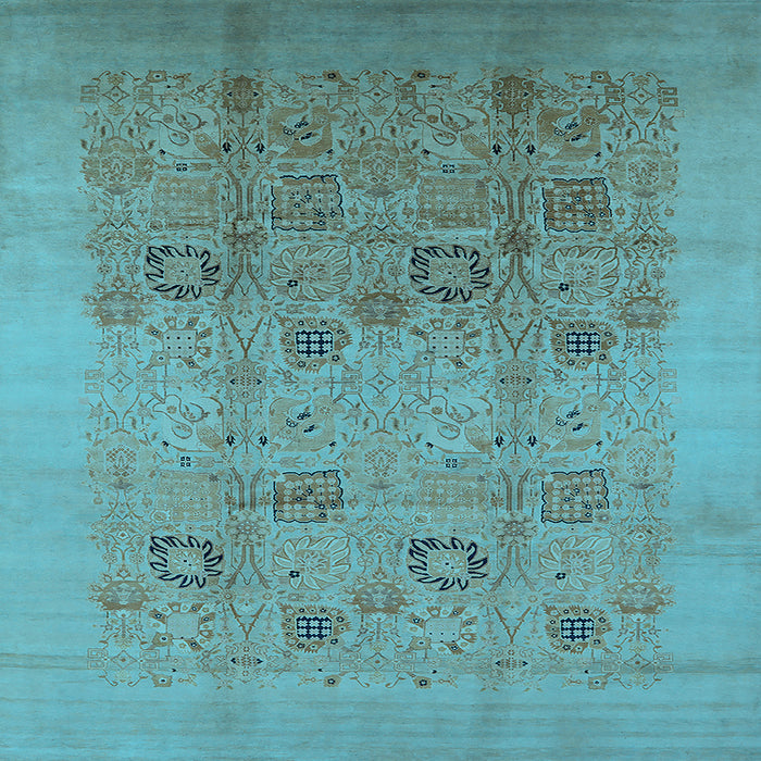 Square Machine Washable Oriental Light Blue Industrial Rug, wshurb655lblu