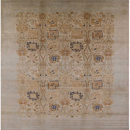 Square Mid-Century Modern Camel Brown Oriental Rug, urb655