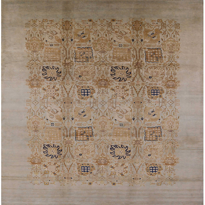 Square Mid-Century Modern Camel Brown Oriental Rug, urb655