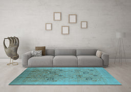 Machine Washable Oriental Light Blue Industrial Rug in a Living Room, wshurb655lblu