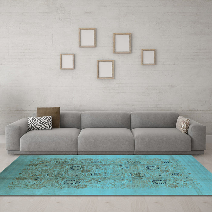 Machine Washable Oriental Light Blue Industrial Rug in a Living Room, wshurb655lblu
