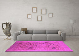 Machine Washable Oriental Pink Industrial Rug in a Living Room, wshurb655pnk