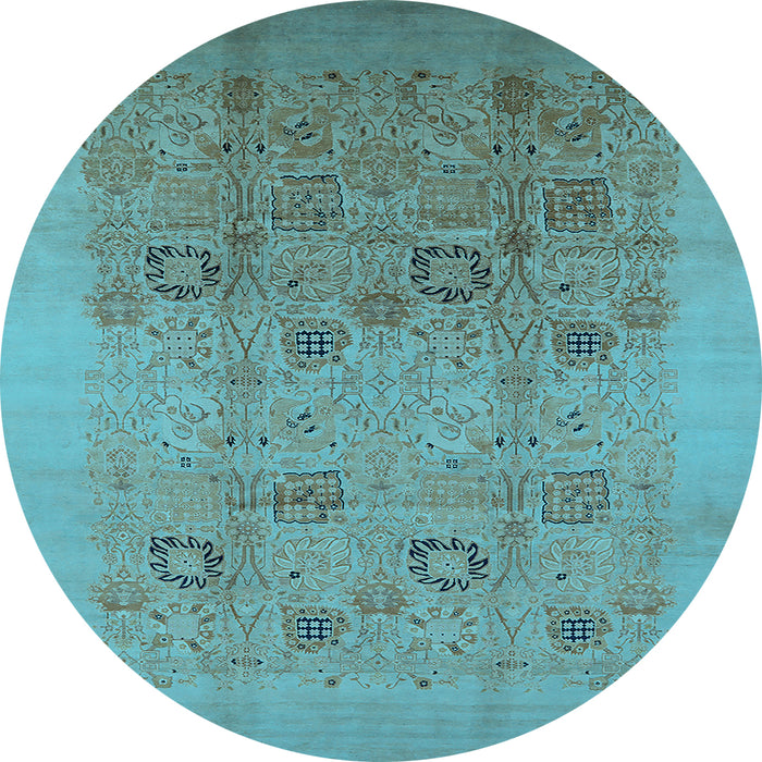 Round Machine Washable Oriental Light Blue Industrial Rug, wshurb655lblu