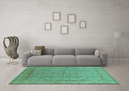 Machine Washable Oriental Turquoise Industrial Area Rugs in a Living Room,, wshurb656turq