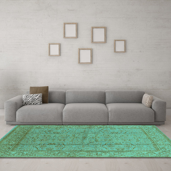 Machine Washable Oriental Turquoise Industrial Area Rugs in a Living Room,, wshurb656turq