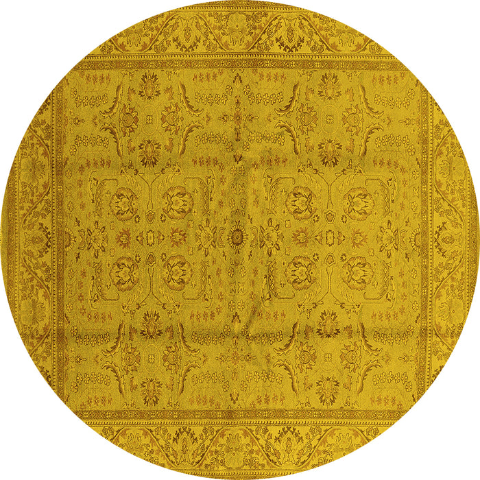 Round Machine Washable Oriental Yellow Industrial Rug, wshurb656yw