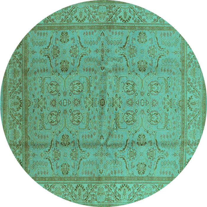 Round Machine Washable Oriental Turquoise Industrial Area Rugs, wshurb656turq