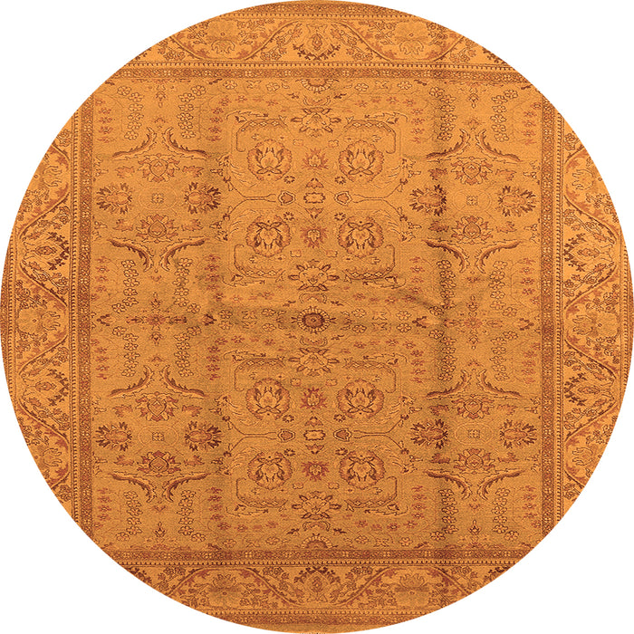 Round Machine Washable Oriental Orange Industrial Area Rugs, wshurb656org