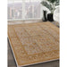 Mid-Century Modern Camel Brown Oriental Rug in Family Room, urb656