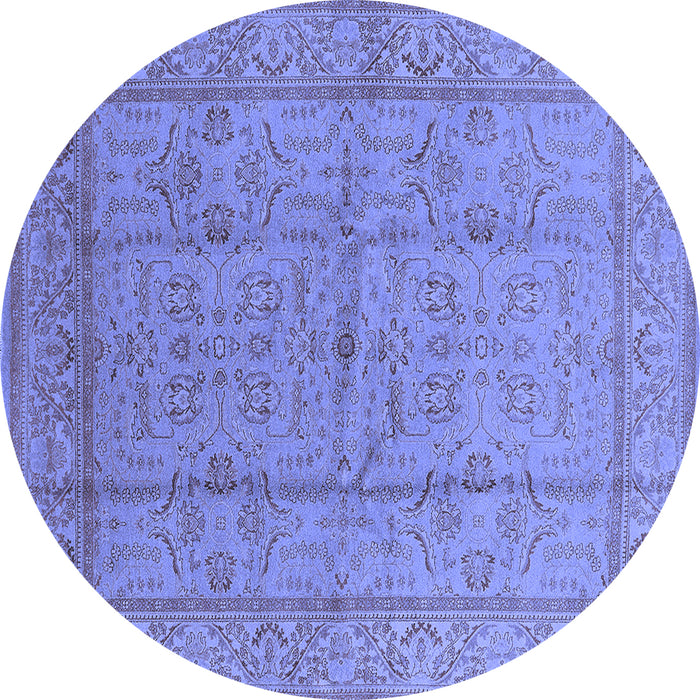 Round Machine Washable Oriental Blue Industrial Rug, wshurb656blu