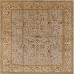 Square Mid-Century Modern Camel Brown Oriental Rug, urb656