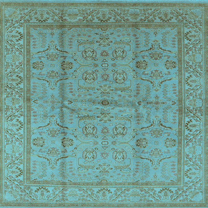 Square Machine Washable Oriental Light Blue Industrial Rug, wshurb656lblu