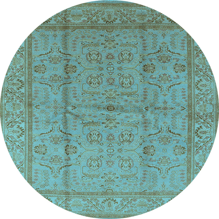 Round Machine Washable Oriental Light Blue Industrial Rug, wshurb656lblu