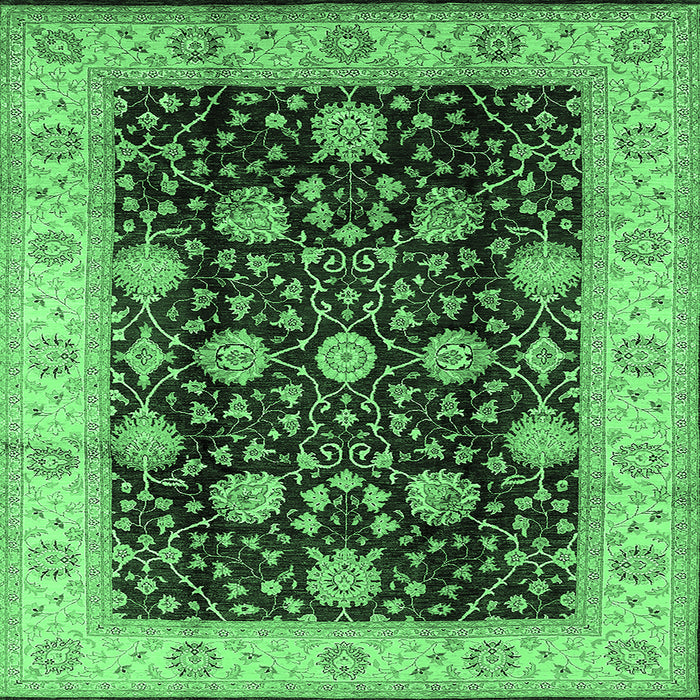 Square Machine Washable Oriental Emerald Green Industrial Area Rugs, wshurb657emgrn