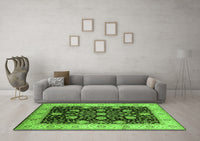 Machine Washable Oriental Green Industrial Rug, wshurb657grn