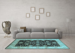 Machine Washable Oriental Light Blue Industrial Rug in a Living Room, wshurb657lblu