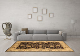 Machine Washable Oriental Brown Industrial Rug in a Living Room,, wshurb657brn